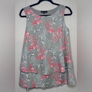 DG2 by Diane Gilman Floral Flutter Hem Tank Womens Size Small